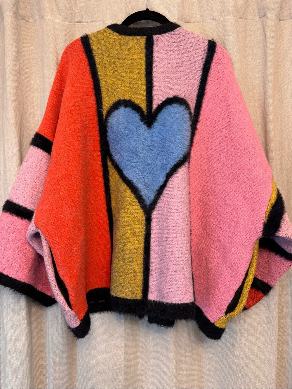 BEL KAZAN Oversized Heart Colorblock Cardigan Sweater Kimono OS Like New - Picture 1 of 5